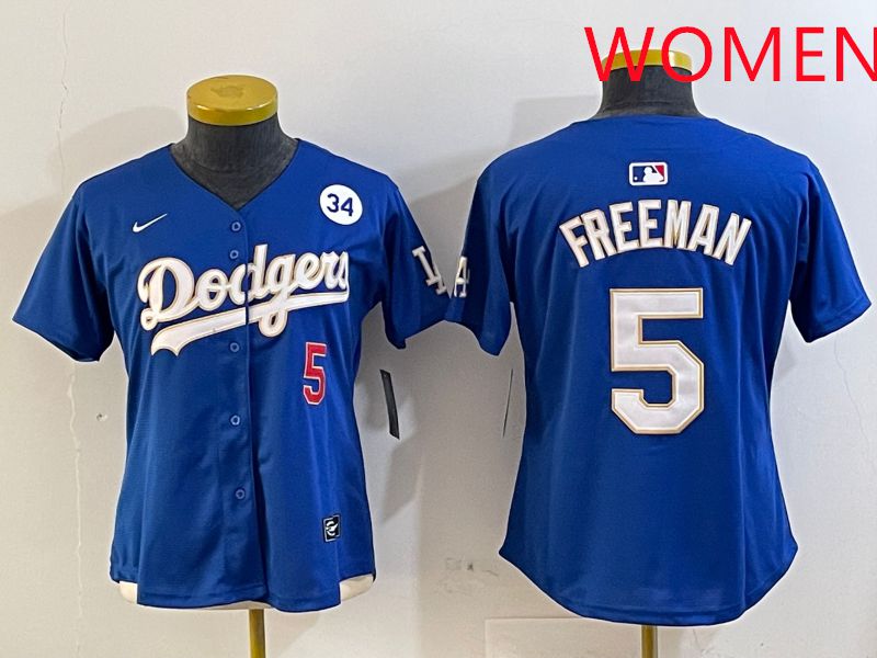 Women Los Angeles Dodgers 5 Freeman Blue Gold Game 2025 Nike MLB Jersey style 7